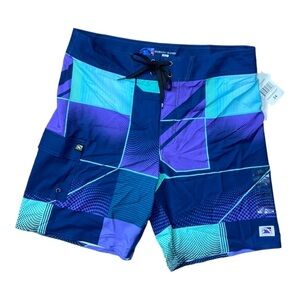 Pipeline Mens Purple Aqua Square Block Swim Trunks Board Shorts Size 34W NWT